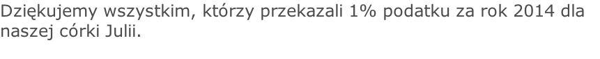 Dziękujemy wszystkim, którzy przekazali 1% podatku za rok 2014 dla naszej córki Julii.